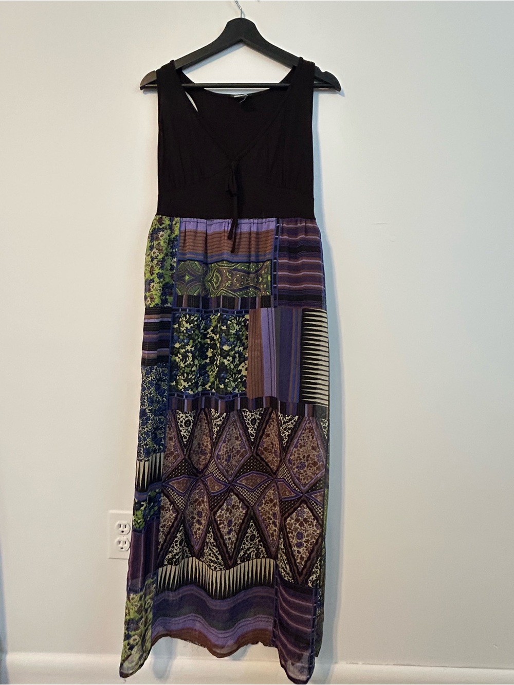 Boho Patterned Maxi Dress in Black, Purple & Green